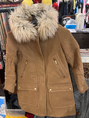 J.Crew Brown Parka w Gold Hardware Sz0Petite