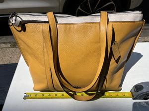 COACH Vtg Yellow w White Band 16” Large Zip Shoulder Bag Purse GR8 Used Condition!