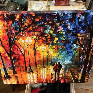 Couple of asking in park colorful reprint on canvas USED