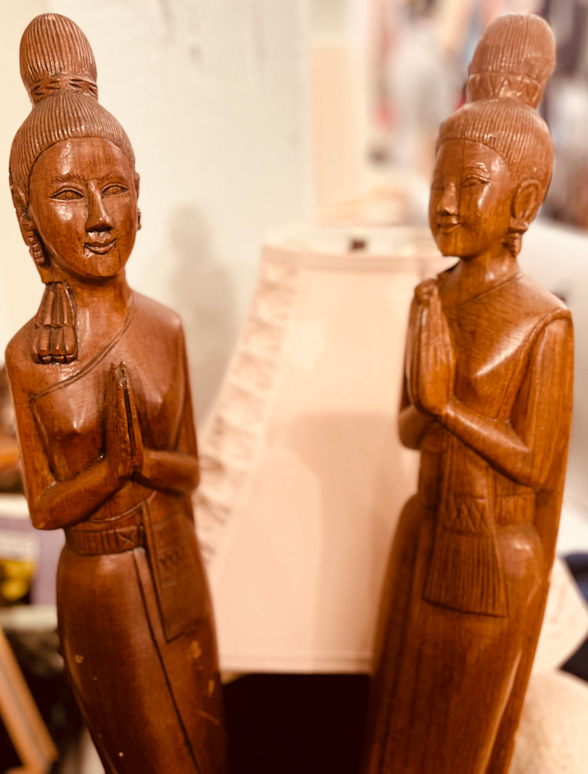 Asian Teak Wood Hand Carved Zen Statue