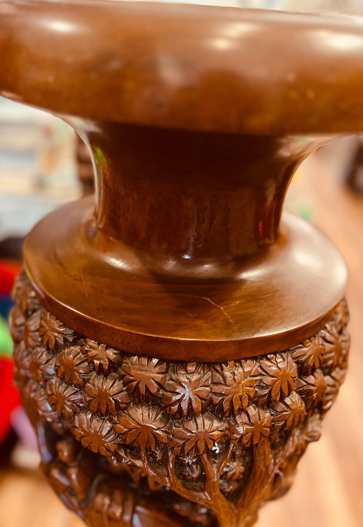 Teak Wood Carved 40”H x 12”w Vase Decorative Piece