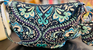 Vera Bradley Blue Floral Small Medium Side Pockets Crossbody Gently Used Bag 11” W x 8” H