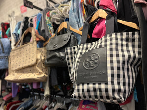 Tory Burch Black & White Gingham Piper 12” Medium Tote BARELY Used!!