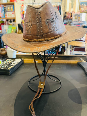 Leather Hand Tooled Native Design Cowboy/girl Hat