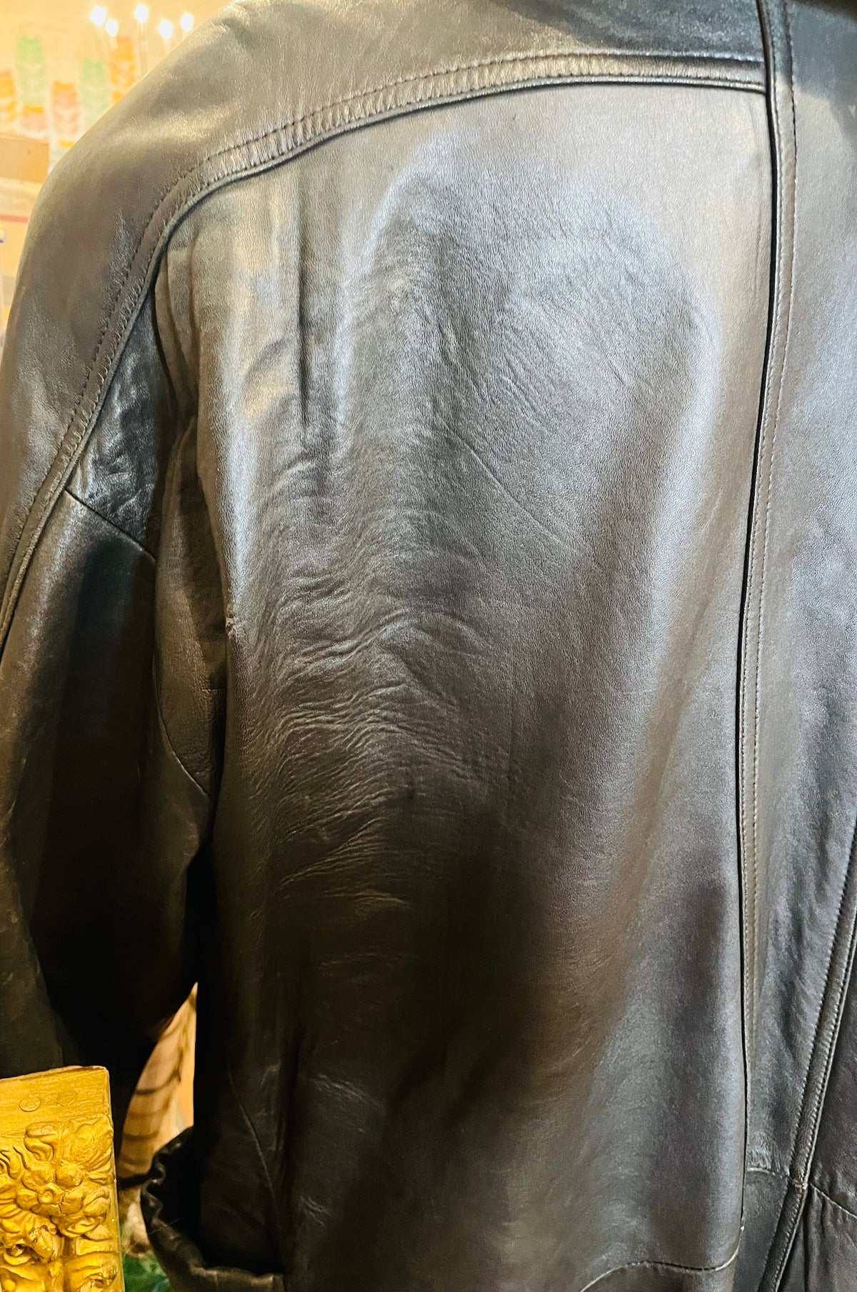 VTG 1980s Nevada Black L/S Leather Trench w Shoulder Pads