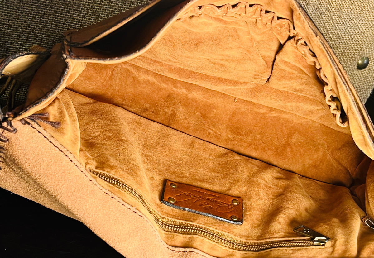 Patricia Nash Zig Zag Patchwork Brown Hobo Crossbody Leather Bag