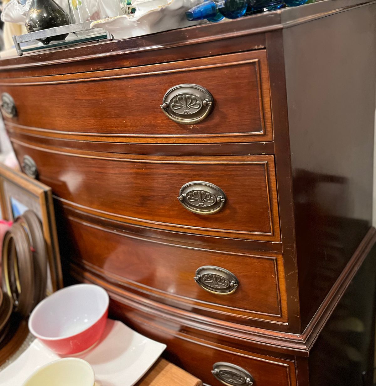 Antique 1930s 6 Drawer Solid Mahogany Dresser USED