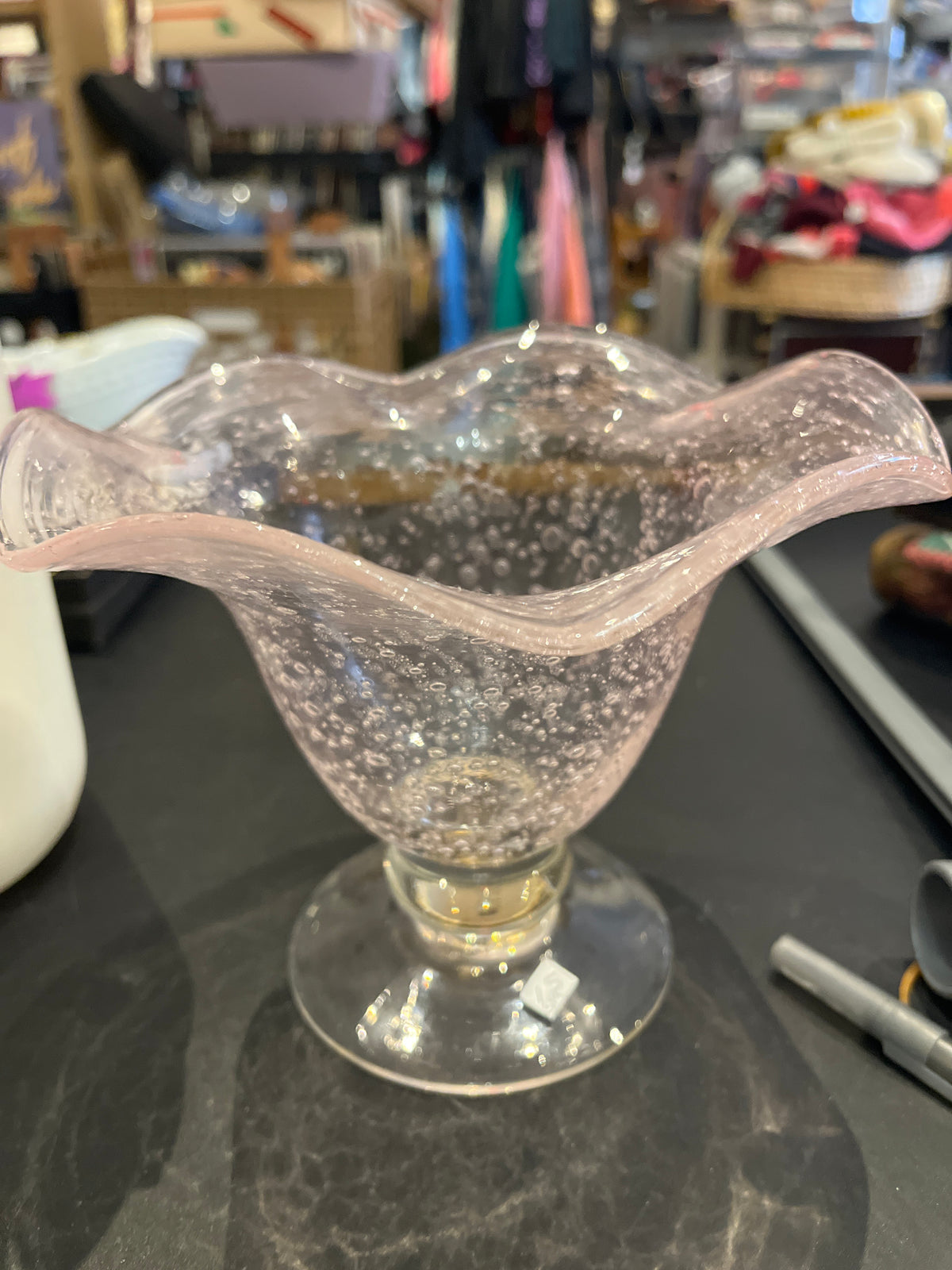 Pink Flower 5” Petal Bubble Glass Pedestal Vase