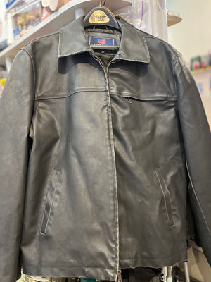 US Polo Assn. Black Faux Leather Zip Jacket 3 Outer Pockets SzL
