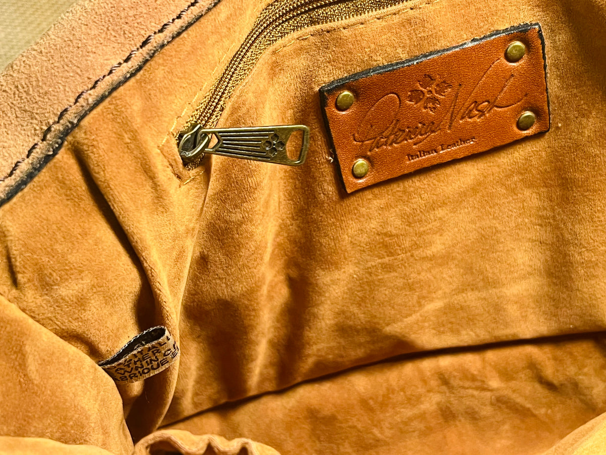 Patricia Nash Zig Zag Patchwork Brown Hobo Crossbody Leather Bag