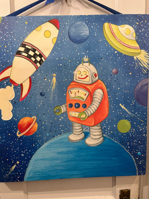 Kids robot out of space artwork 24x24”