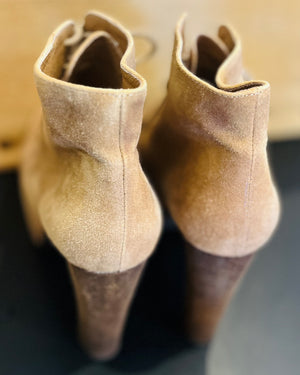 Jeffrey Campbell Lita Platform Tan Suede Upper 5” Heel Ankle Boots Size 9