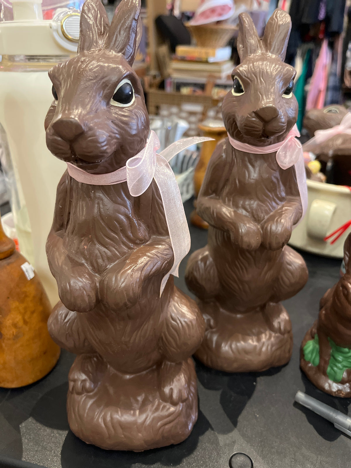 11” Brown Rabbit Figure Standing Pink Ribbon