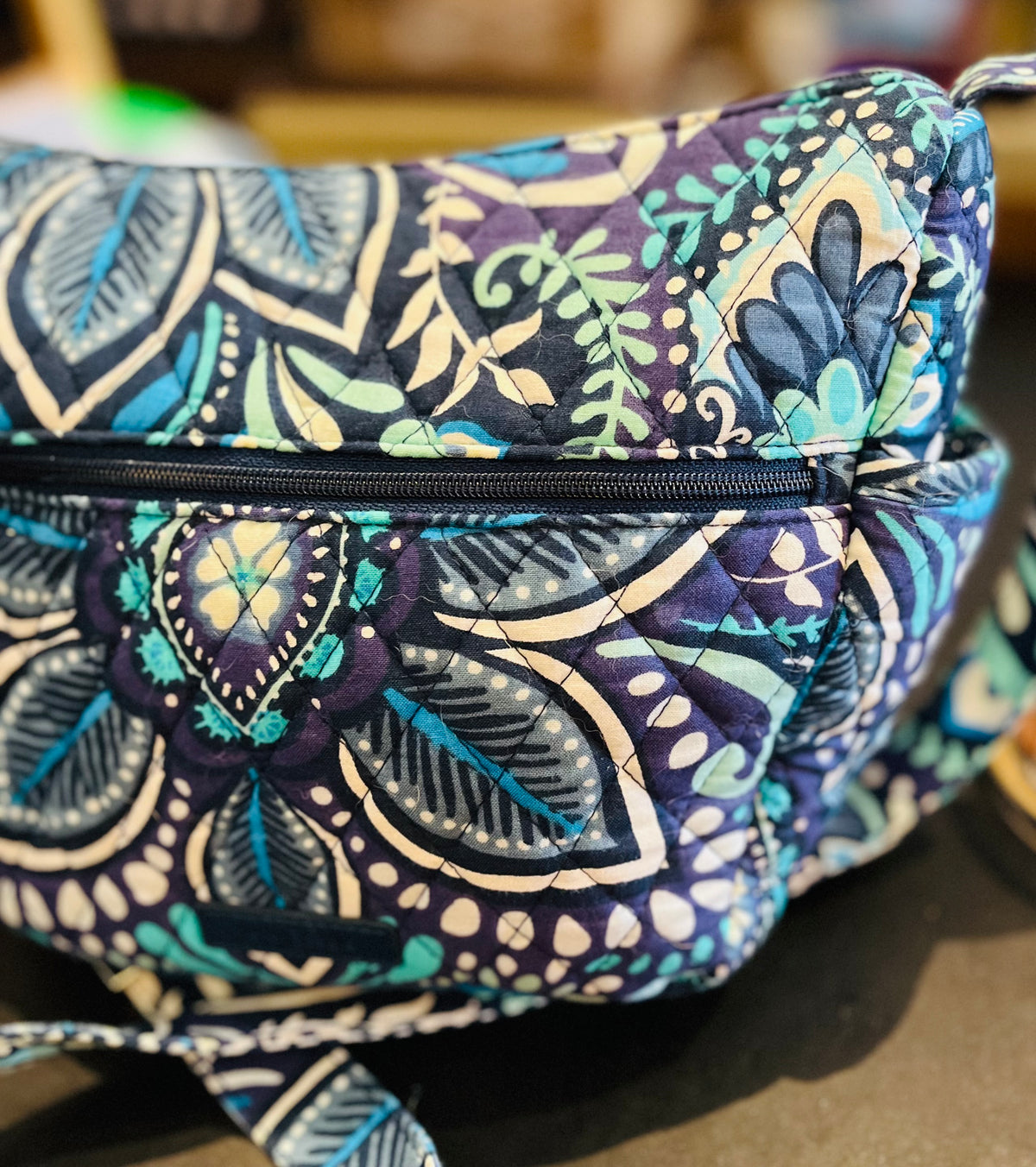 Vera Bradley Blue Floral Small Medium Side Pockets Crossbody Gently Used Bag 11” W x 8” H