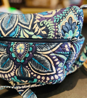 Vera Bradley Blue Floral Small Medium Side Pockets Crossbody Gently Used Bag 11” W x 8” H