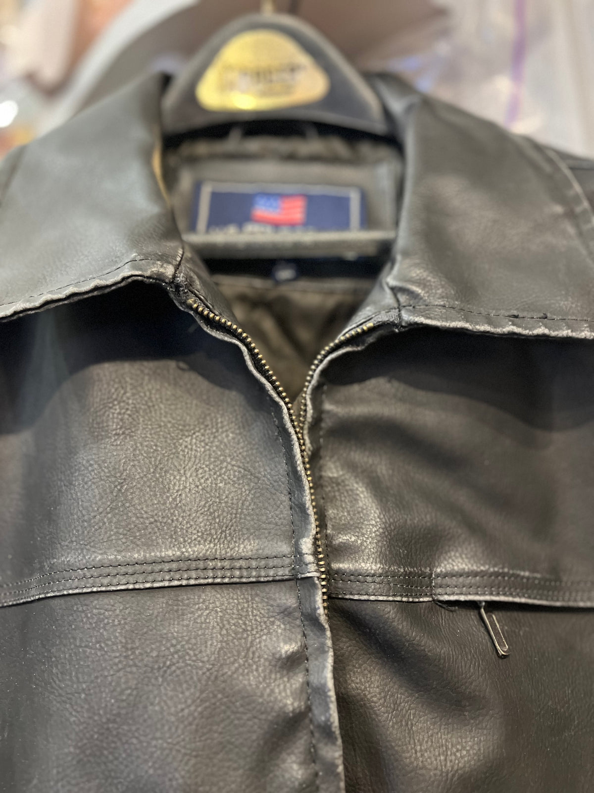 US Polo Assn. Black Faux Leather Zip Jacket 3 Outer Pockets SzL