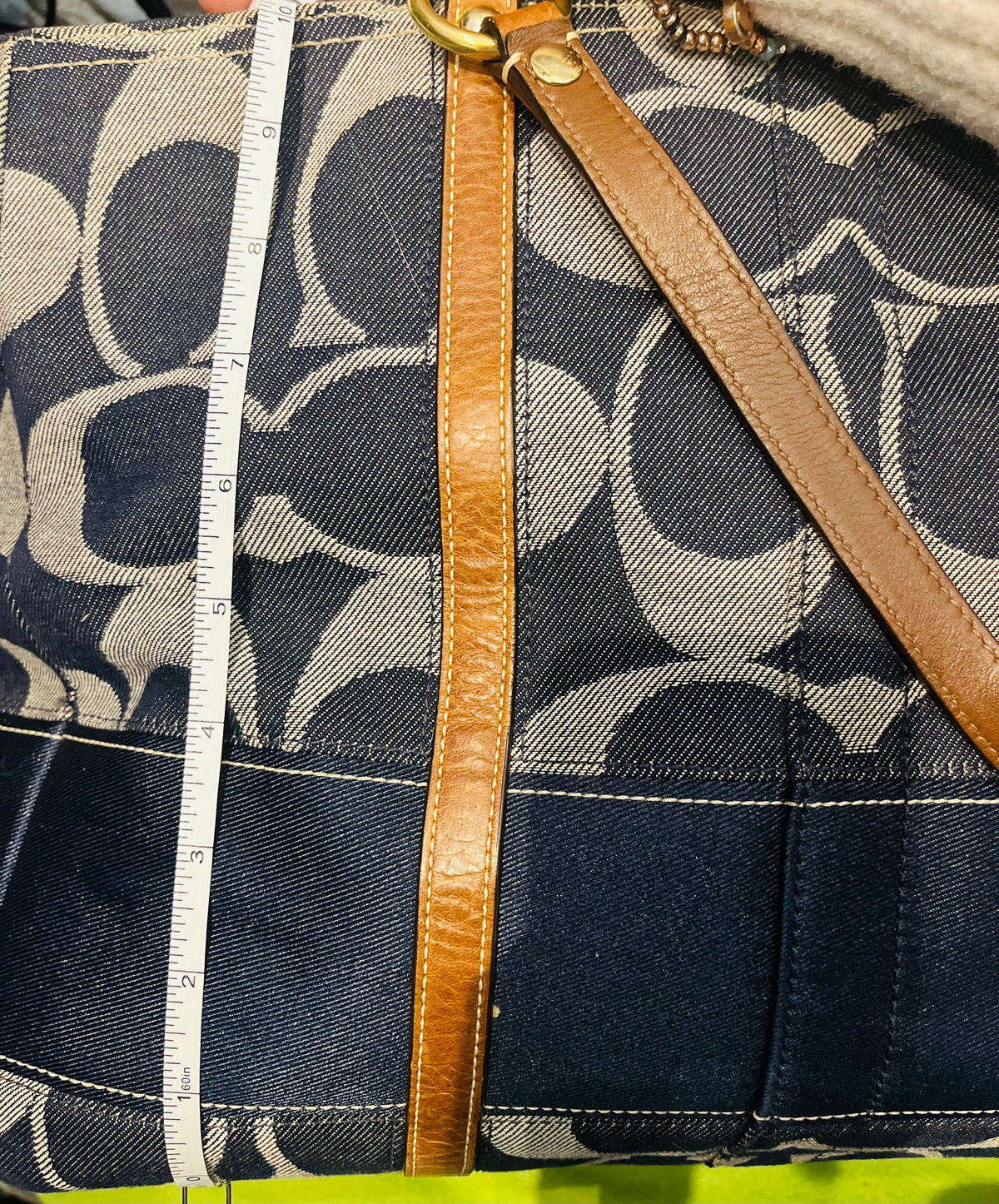 Authentic COACH Denim Striped Large Blue Excellent Used Condition!