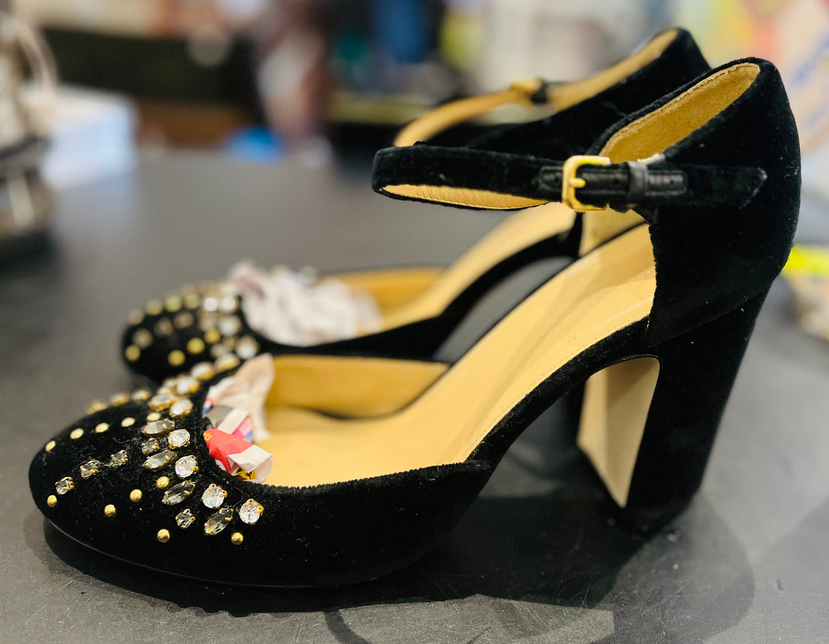 J Crew Black Velvet Wide Heels size 9