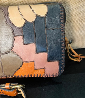 Patricia Nash Zig Zag Patchwork Brown Hobo Crossbody Leather Bag