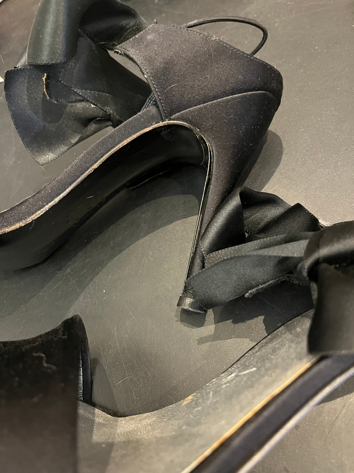 Stuart Weitzman Black Satin Strappy High Heels - sz10M Gently Used NO BOX
