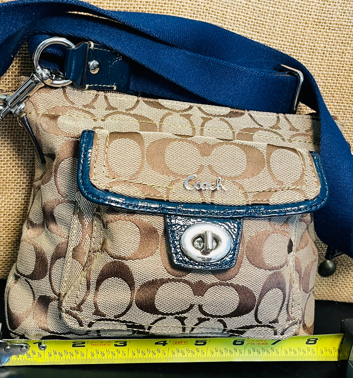 COACH Early 2000s Penelope Sig Small Turnlock Crossbody w Blue Patent Detail