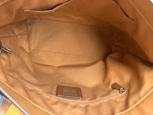 COACH Vtg Yellow w White Band 16” Large Zip Shoulder Bag Purse GR8 Used Condition!