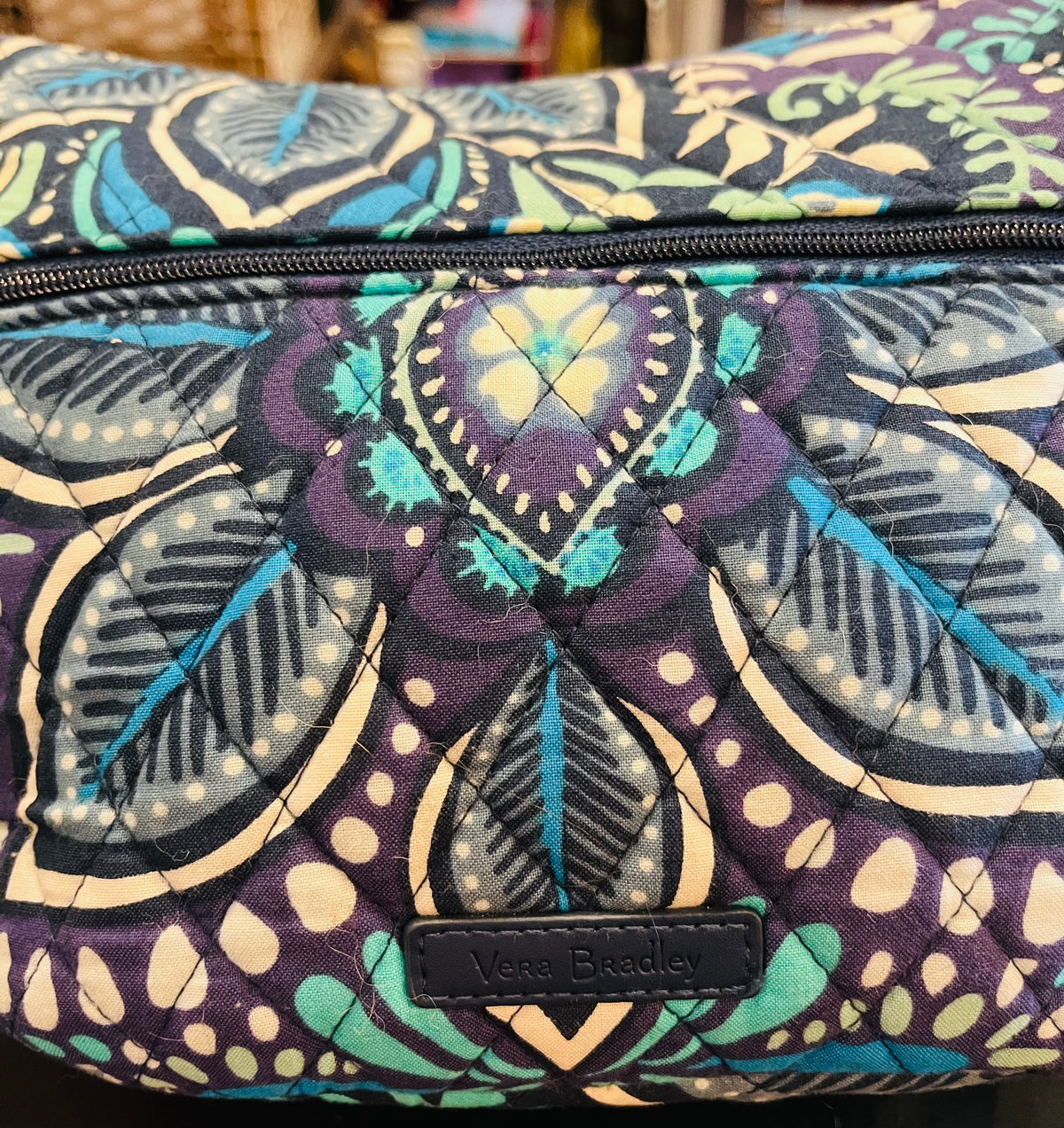 Vera Bradley Blue Floral Small Medium Side Pockets Crossbody Gently Used Bag 11” W x 8” H