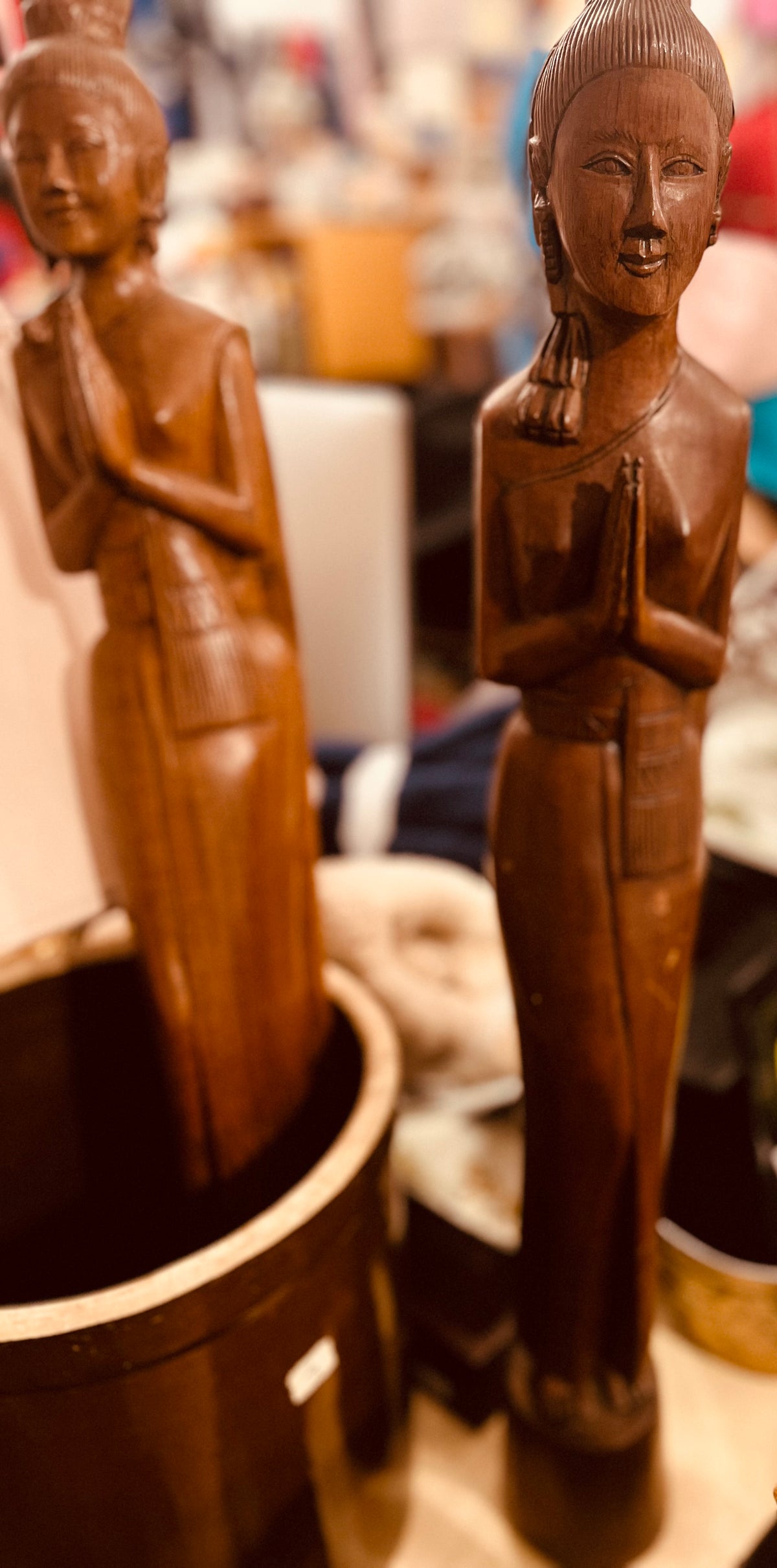 Asian Teak Wood Hand Carved Zen Statue