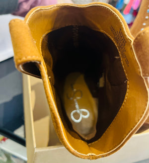 Jessica Simpson Koxia 2 Turquoise Stud Tan Western Pointed Toe Block Heel Boots sz 8M w Original Box