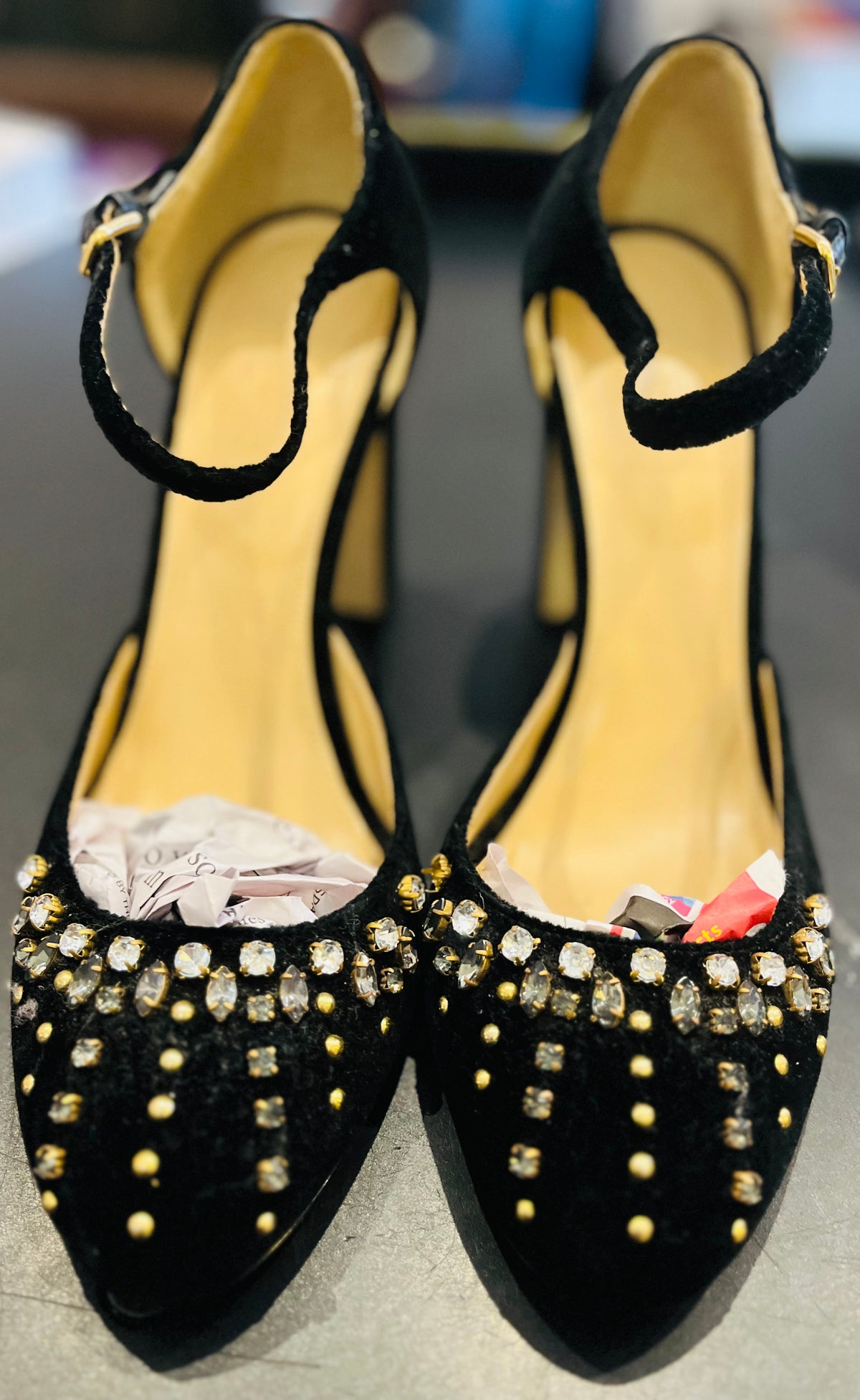 J Crew Black Velvet Wide Heels size 9
