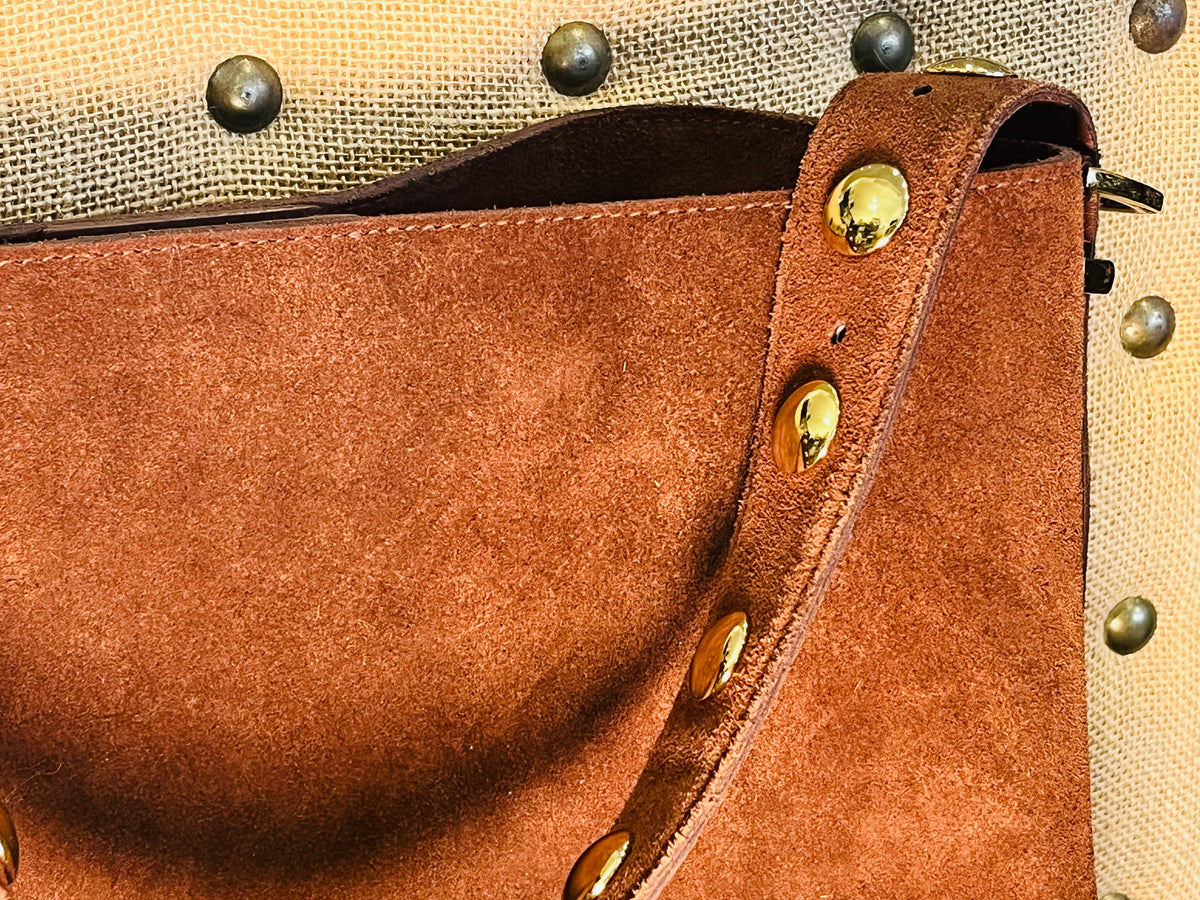 Madewell Suede Brown Bucket Bag Gold Grommets Large w Adjustable Strap