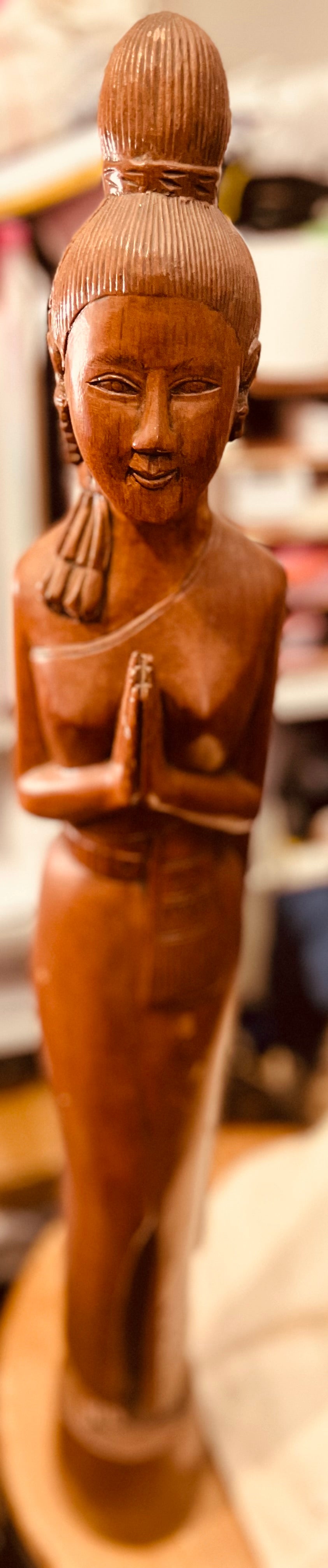 Asian Teak Wood Hand Carved Zen Statue