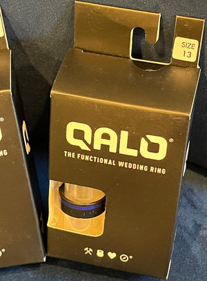Qalo Mens Functional Wedding Ring Black w/Blue Band Sz11-13 Brand USED
