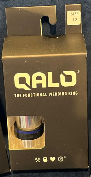 Qalo Mens Functional Wedding Ring Black w/Blue Band Sz11-13 Brand USED