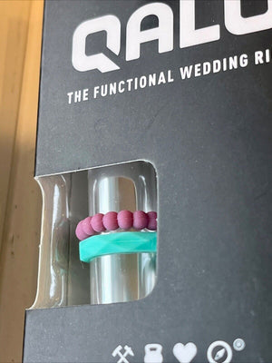 QALO The Functional Wedding Ring Women’s Sz 5,7-8 Dbl Stack Pink/Blue&Pearl USED