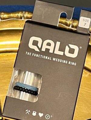 QALO The Functional Wedding Ring Women’s Sz5-7 Dbl Stack BlkBlue LOVE, PINK USED