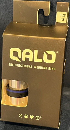 Qalo Mens Functional Wedding Ring Black w/Blue Band Sz11-13 Brand USED