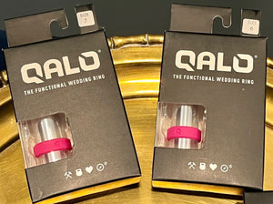 QALO The Functional Wedding Ring Women’s Sz5-7 Dbl Stack BlkBlue LOVE, PINK USED