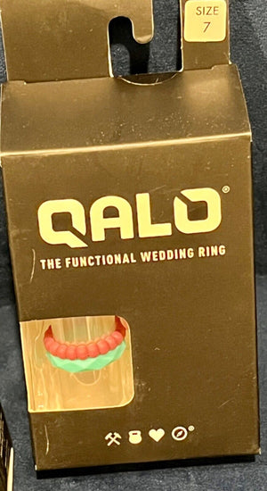 QALO The Functional Wedding Ring Women’s Sz 5,7-8 Dbl Stack Pink/Blue&Pearl USED