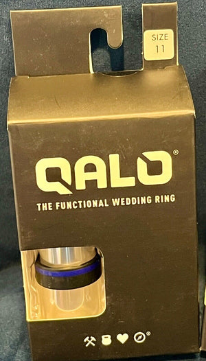 Qalo Mens Functional Wedding Ring Black w/Blue Band Sz11-13 Brand USED
