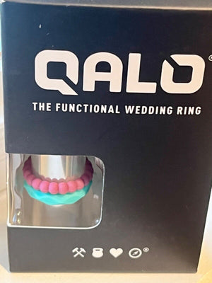 QALO The Functional Wedding Ring Women’s Sz 5,7-8 Dbl Stack Pink/Blue&Pearl USED