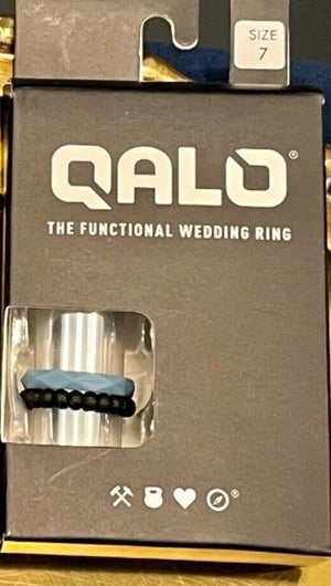 QALO The Functional Wedding Ring Women’s Sz5-7 Dbl Stack BlkBlue LOVE, PINK USED