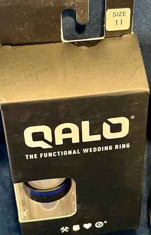 Qalo Mens Functional Wedding Ring Black w/Blue Band Sz11-13 Brand USED