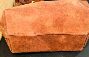 Madewell Suede Brown Bucket Bag Gold Grommets Large w Adjustable Strap