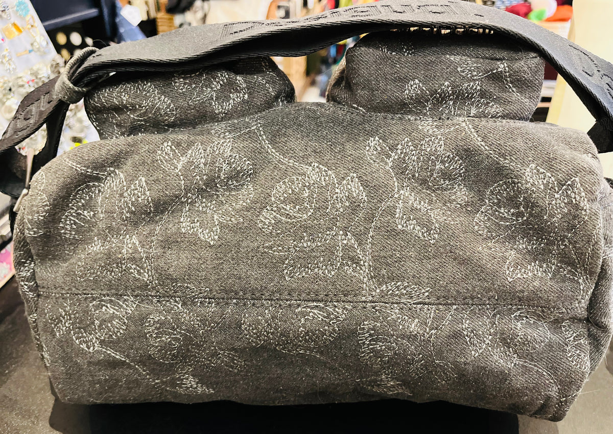 DESIGUAL Gray Denim Medium Embroidered Multi-Pocket Shoulder Handbag GREAT Condition!