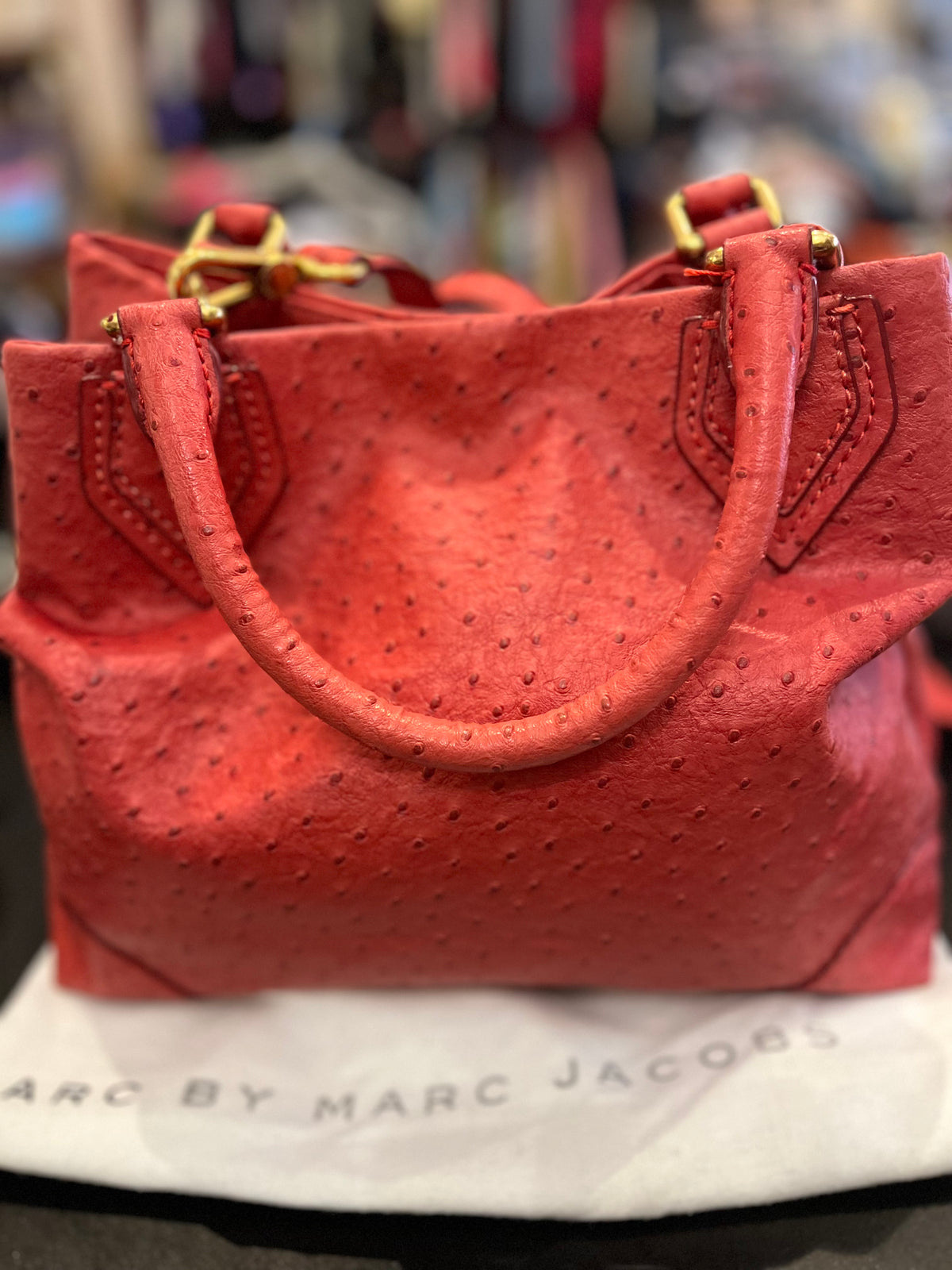 Marc Jacobs Red Strawberry Ostrich Medium Top Handle Crossbody Bag w Dust Bag!