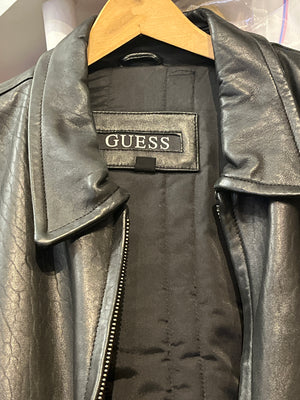 GUESS used Black Leather Jacket Sized Mens Large