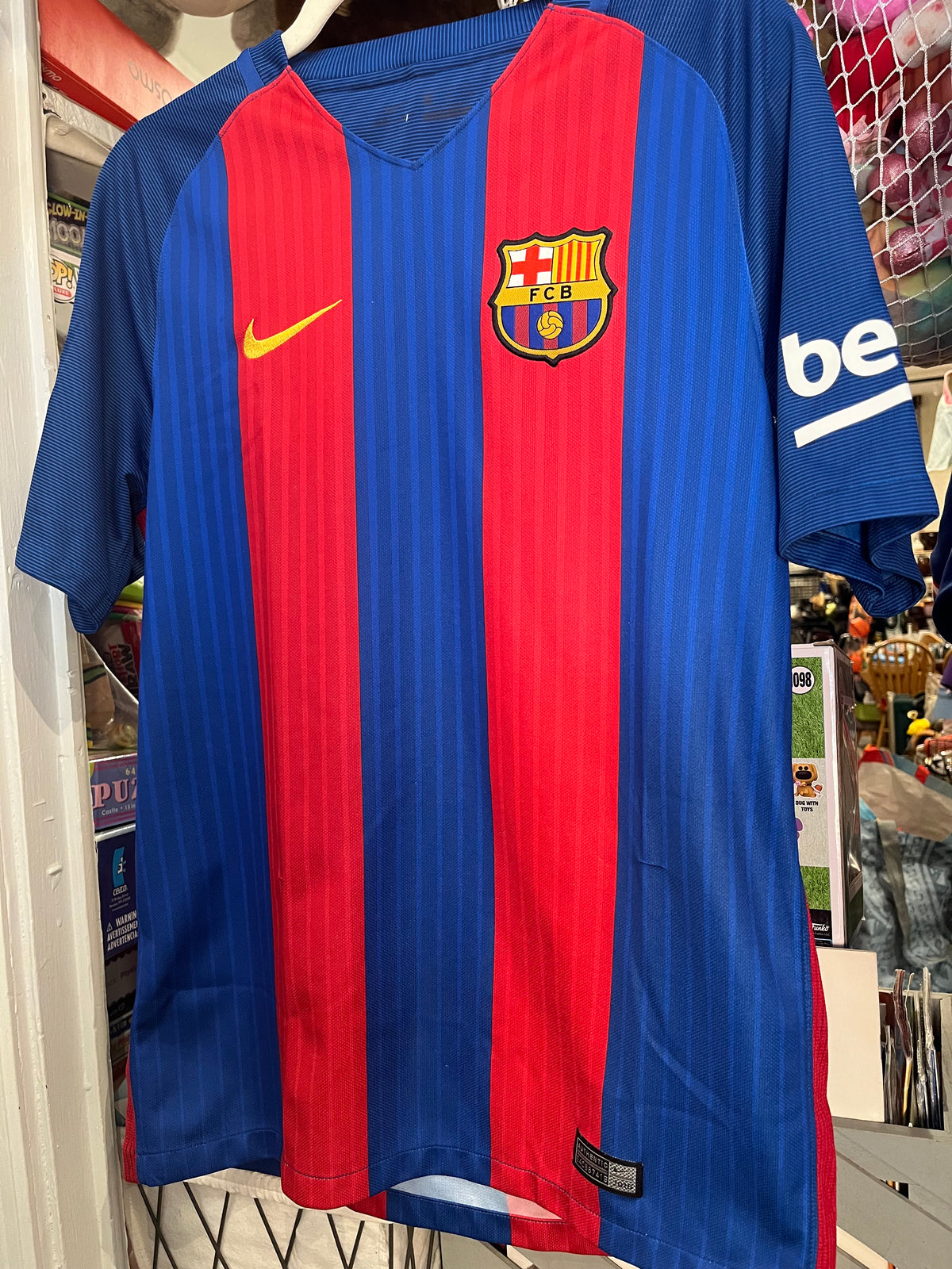 Authentic FCB Unicef Barcelona Nike Red BEKO Blue size Medium Soccer Jersey