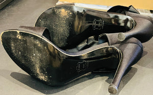 Stuart Weitzman Black Satin Strappy High Heels - sz10M Gently Used NO BOX