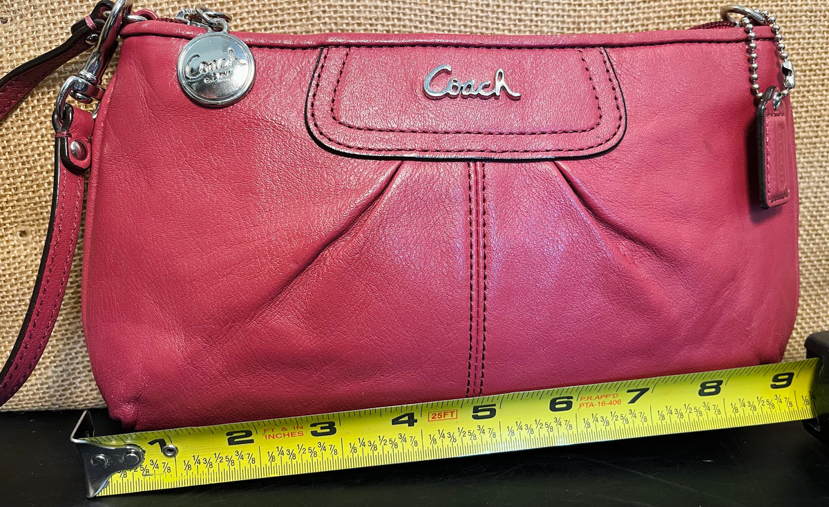 COACH Ashley 9” Leather Zipper Credit Card Wristlet Rose Pink GUC!